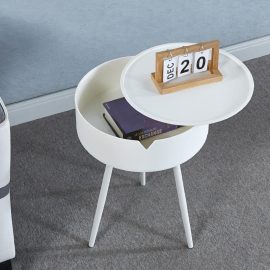 Modern Minimalist Small Round Table, Nightstand with Storage and Organizer