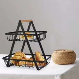 Two-Tier Metal Vegetable Drainage Storage Rack, Fruit Draining Basket with Handles